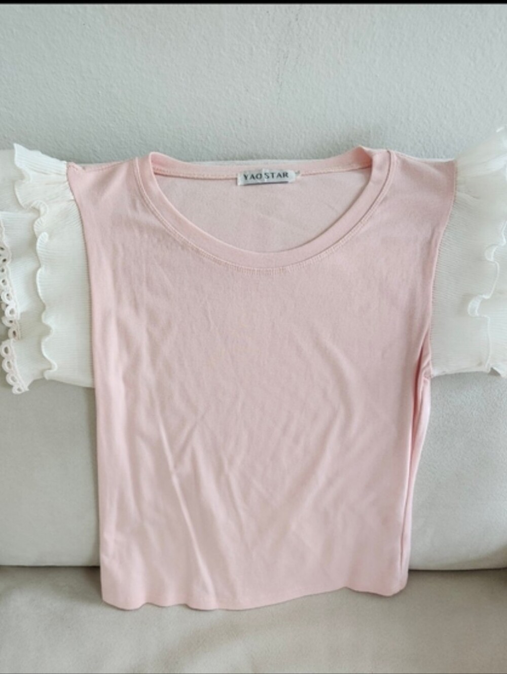 Yao Star Pink Ruffle Sleeve Tee